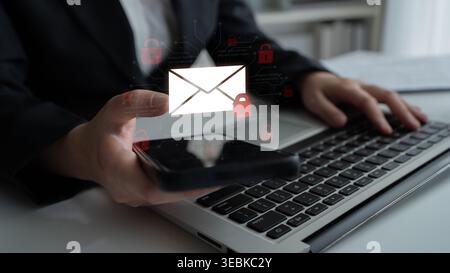Concept of email security and cybersecurity for confidential communication. Message encryption ensures data privacy and protection from unauthorized Stock Photo