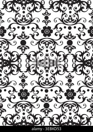Sophisticated black and white seamless pattern with elegant floral swirls and scrolls. Perfect for minimalist design, monochrome printing, or versatil Stock Vector