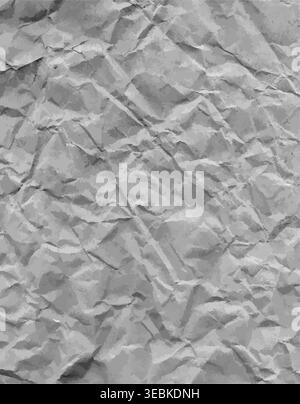 Grayscale crumpled paper texture with natural folds and subtle shadows, ideal for design overlays, print projects, or vintage themed backgrounds. Stock Vector