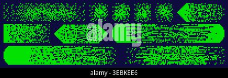 Pixel art green matrix patterns. Dissolve random scattered backgrounds. Stock Vector