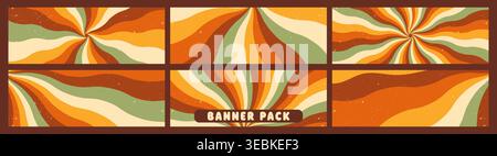 Pack of swirl groovy starburst wide textured backdrops. Stock Vector