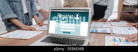 Online registration form for brisk form filling on the internet website Stock Photo