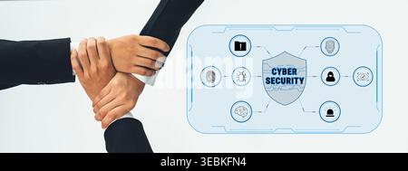 A visually engaging image of hands joining together reflects collaboration in cyber security, emphasizing the importance of teamwork in data Stock Photo