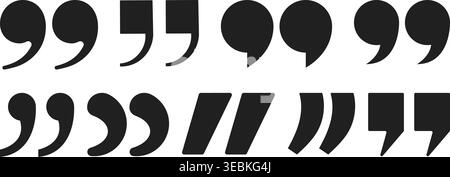 Minimalist quotation mark icons in bold black style. Abstract typographic punctuation elements suitable for graphic design, publishing, digital interf Stock Vector