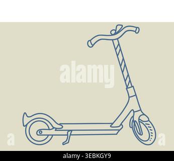 Modern electric kick scooter line art illustration Stock Vector