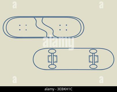 Skateboard top and bottom view line icon set Stock Vector