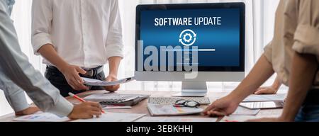 Software update on computer for brisk version of device software upgrade Stock Photo