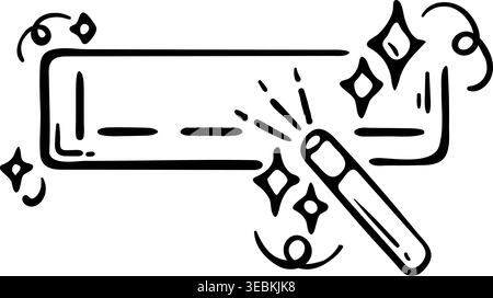AI prompt engineering icon for smart command input and magic text-to-content generation. Hand drawn doodle illustration of prompt bar with wand. Stock Vector