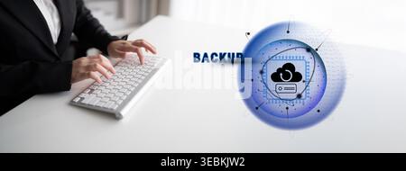 Cloud technology for data backup and disaster recovery solutions. Securely store and restore your critical business information to prevent data loss Stock Photo