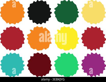 Colorful Badge Shapes Vector Set – Abstract Promotional Labels, Decorative Seal Stickers, Blank Sale Tags and Burst Elements Stock Vector