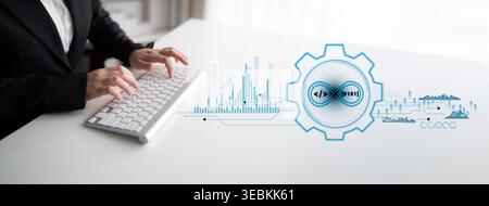 DevOps methodology for software development and IT operations. Automation of the CI CD pipeline enhances workflow and increases efficiency in Stock Photo