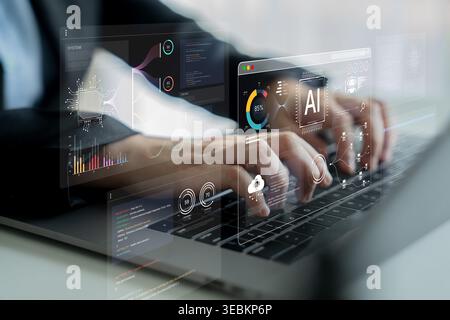An AI development environment dashboard. This platform provides tools for coding, data science, and visualizing machine learning models, from the Stock Photo