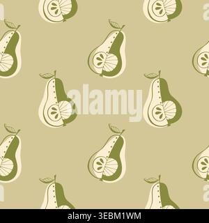 Pattern of hand-drawn green pears in vintage minimalist style for eco-friendly kitchen decor, organic food packaging and sustainable textile design. V Stock Vector
