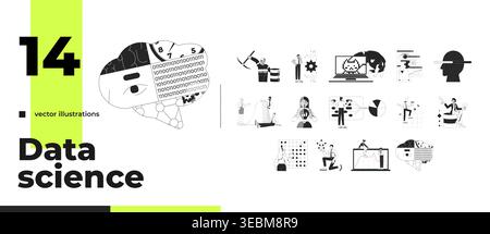 Artificial intelligence and data science outline illustrations bundle Stock Vector