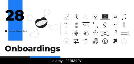 Digital and business neo-brutalism outline illustrations mega bundle Stock Vector