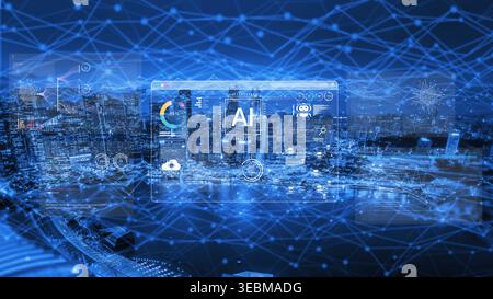 An AI development environment dashboard. This platform provides tools for coding, data science, and visualizing machine learning models, from the Stock Photo