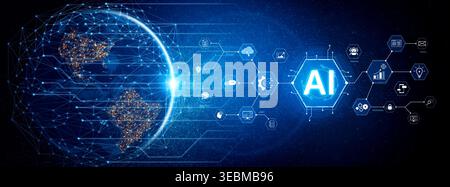 A concept of a comprehensive AI business suite. This integrated platform provides tools for all business needs, including e-commerce, marketing, cloud Stock Photo
