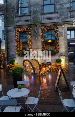 The Adamson with Christmas decorations, a restaurant and bar located on South Street in St Andrews, Scotland Stock Photo