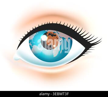 Female eye with globe inside Stock Vector