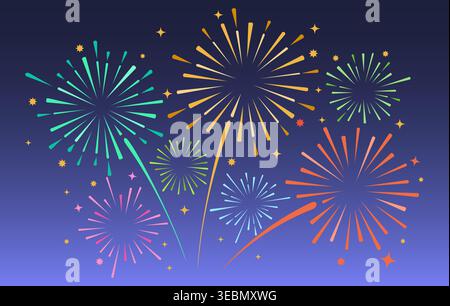 Night sky with colorful fireworks Stock Vector