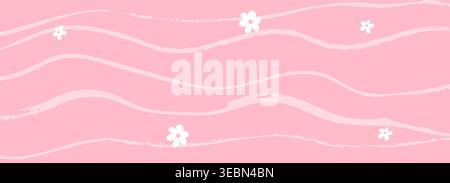 Seamless pattern pink abstract background with flowers cute girly texture and soft wavy lines Stock Vector