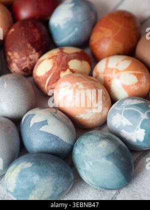 Naturally Dyed Easter Eggs with Floral Imprints Stock Photo