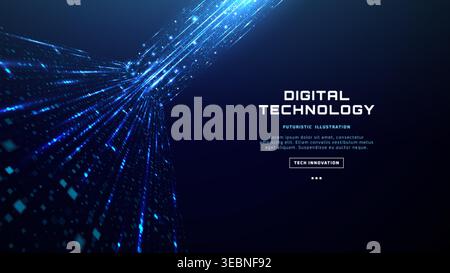 Abstract blue tech background with glowing data flow Stock Vector