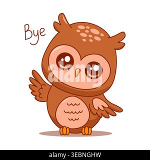 Cute owl waving goodbye cartoon character vector isolated on white Stock Vector