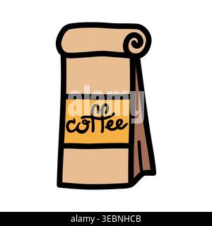 Coffee packaging bag doodle hand drawn vector isolated on white Stock Vector