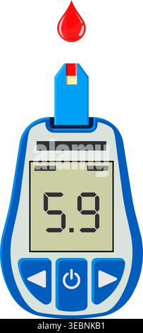 Blood glucose meter and blood drop. Blood sugar level testing, treatment, monitoring and diagnosis of diabetes concept. icon in flat style. isolated v Stock Vector