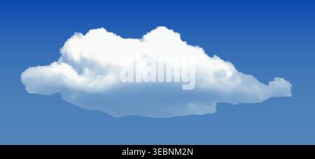 Dotted halftone cloud on blue sky background, vector white dotted retro abstract cloudscape for collages Stock Vector