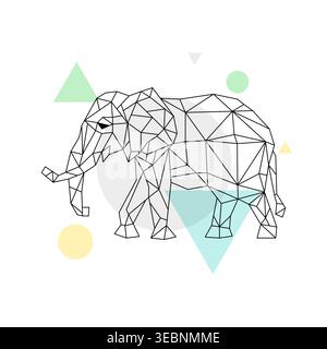 Polygonal elephant geometric logo triangle vector silhouette creative banner. Elephant origami technology design Stock Vector