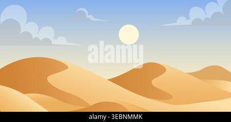Desert dune landscape vector cartoon illustration. Desert dune mountain background sahara cartoon minimal sand design Stock Vector
