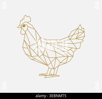 Chicken geometric polygonal line art rooster. Bird golden minimal modern logo icon design isolated Stock Vector