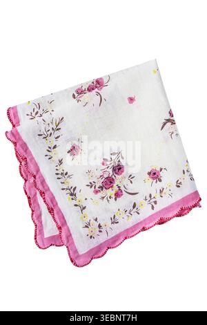 Elegant cotton folded handkerchief isolated on white background Stock Photo