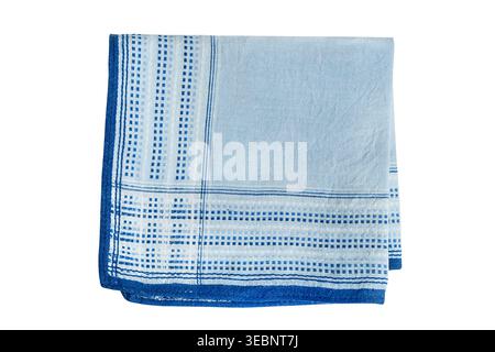 Blue cotton folded handkerchief isolated on white background Stock Photo