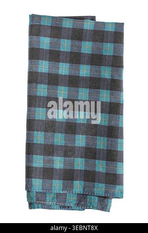 Blue checkered cotton folded handkerchief isolated on white background Stock Photo
