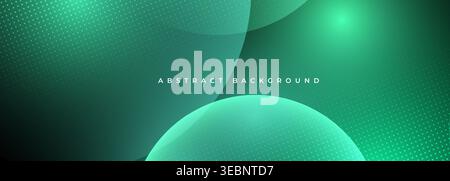 Green modern wide abstract background with halftone, spheres and circle shapes. Geometric teal vector illustration Stock Vector