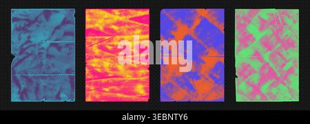 Retro halftone texture with distressed overlay, rough brush strokes vector illustration background set. Stock Vector