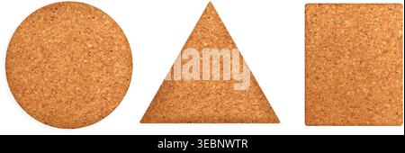 Cork bulletin board with wooden frame and realistic textures set. Stock Vector
