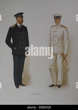 Black navy coat and white military jacket, Illustrated description of ...