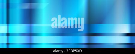 Vibrant blue geometric gradient abstract background with glossy horizontal and vertical bands, subtle glass panels and light reflections, cool cyan Stock Vector