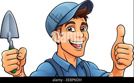 Bricklayer Mascot Tool Mason Construction Mascot Stock Vector