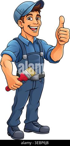 Painter Decorator Paint Brush Cartoon Handy Man Stock Vector