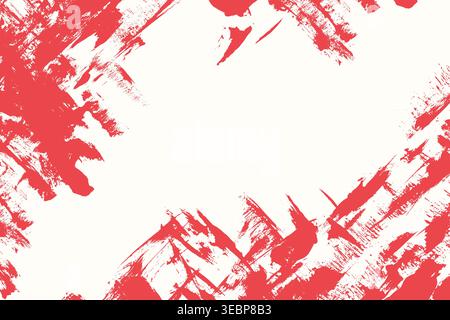 Grunge Red Abstract Corner Textured Background. Red brush stroke artistic paint overlay. Vector contemporary acrylic smear dynamic strokes texture  Stock Vector