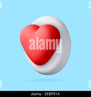 3D Red heart icon on white circular pedestal. Stock Vector