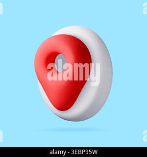 3D Red map pin icon on white round pedestal Stock Vector