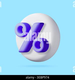 3D Percentage sign on white circle. Stock Vector