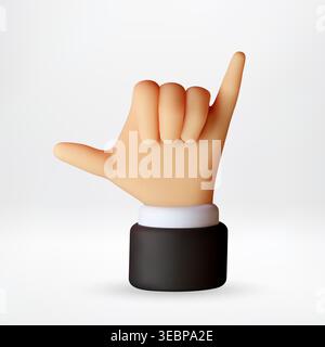 3D rendered hand icon showing shaka gesture. Cartoon hand sign meaning hang loose or call me. Social media element for communication and positive mess Stock Vector