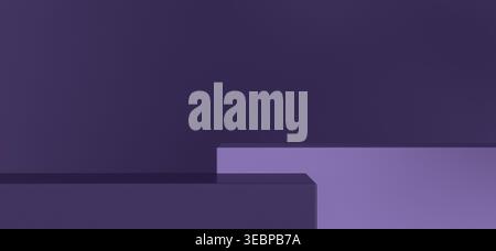 Minimalist podium featuring two rectangular platforms with varying purple tones, providing an elegant backdrop for product display Stock Photo